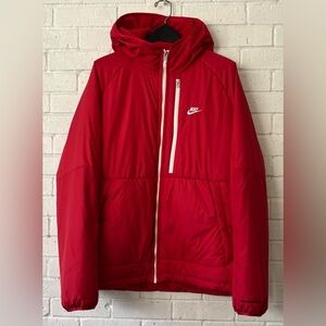 Nike Men's Bold Red Hooded Therma-fit Full Zip Jacket Long Sleeve Fleece Lining